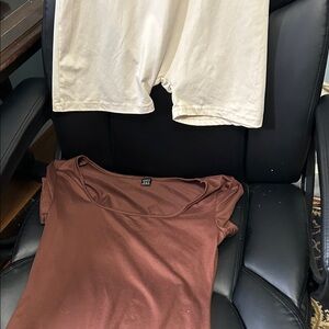 SHEIN Brown Top and Cream Shorts Set